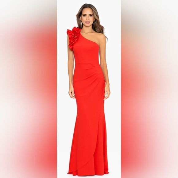 Xscape Dresses & Skirts - Xscape "Ivy" One Shoulder Ruffle Scuba Crepe Dress NWT Size 10 Red